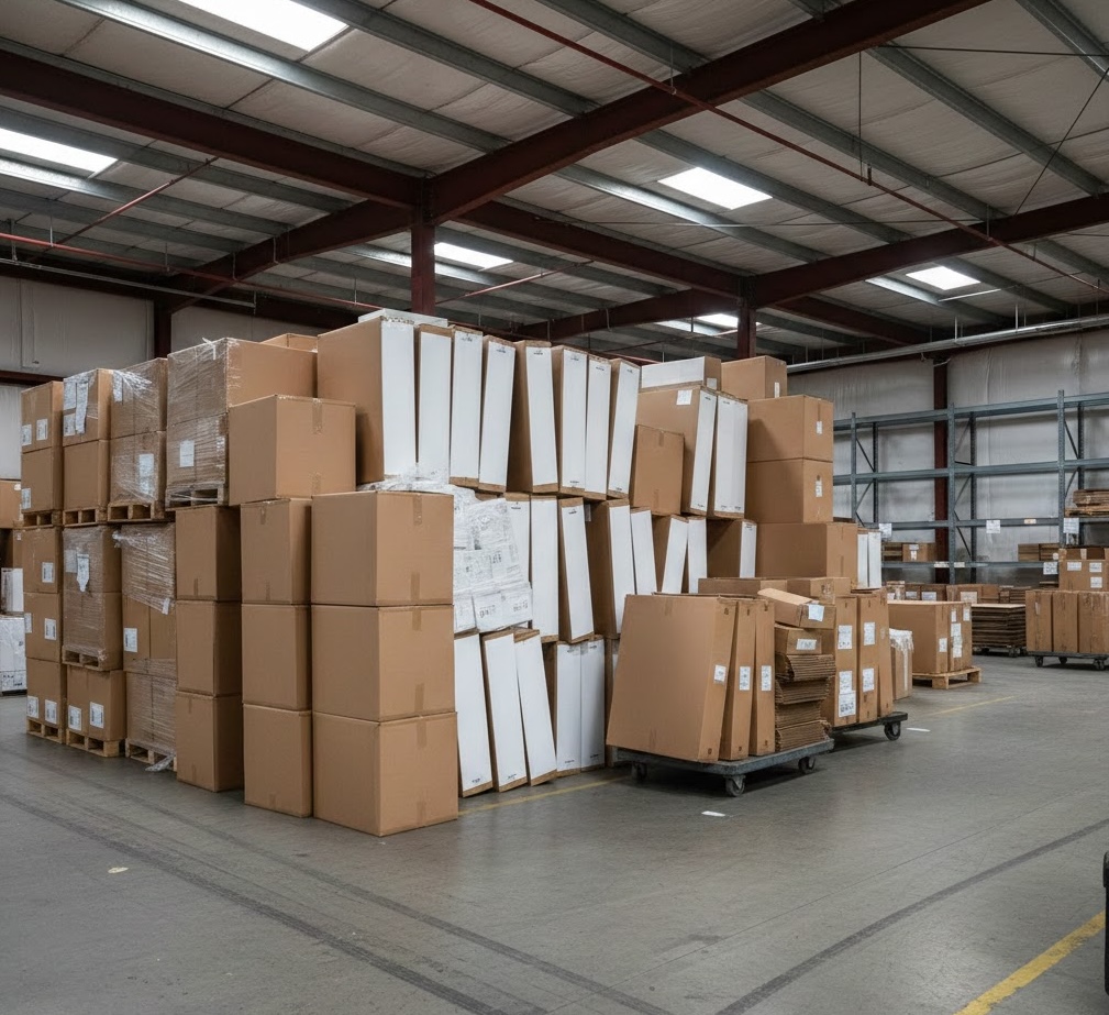 Organized pallets of boxes ready for shipment